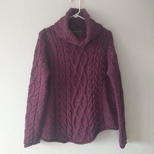 Inis Crafts Sweater Womens XL/M*Purple CableKnit Turtleneck MerinoWool Ireland